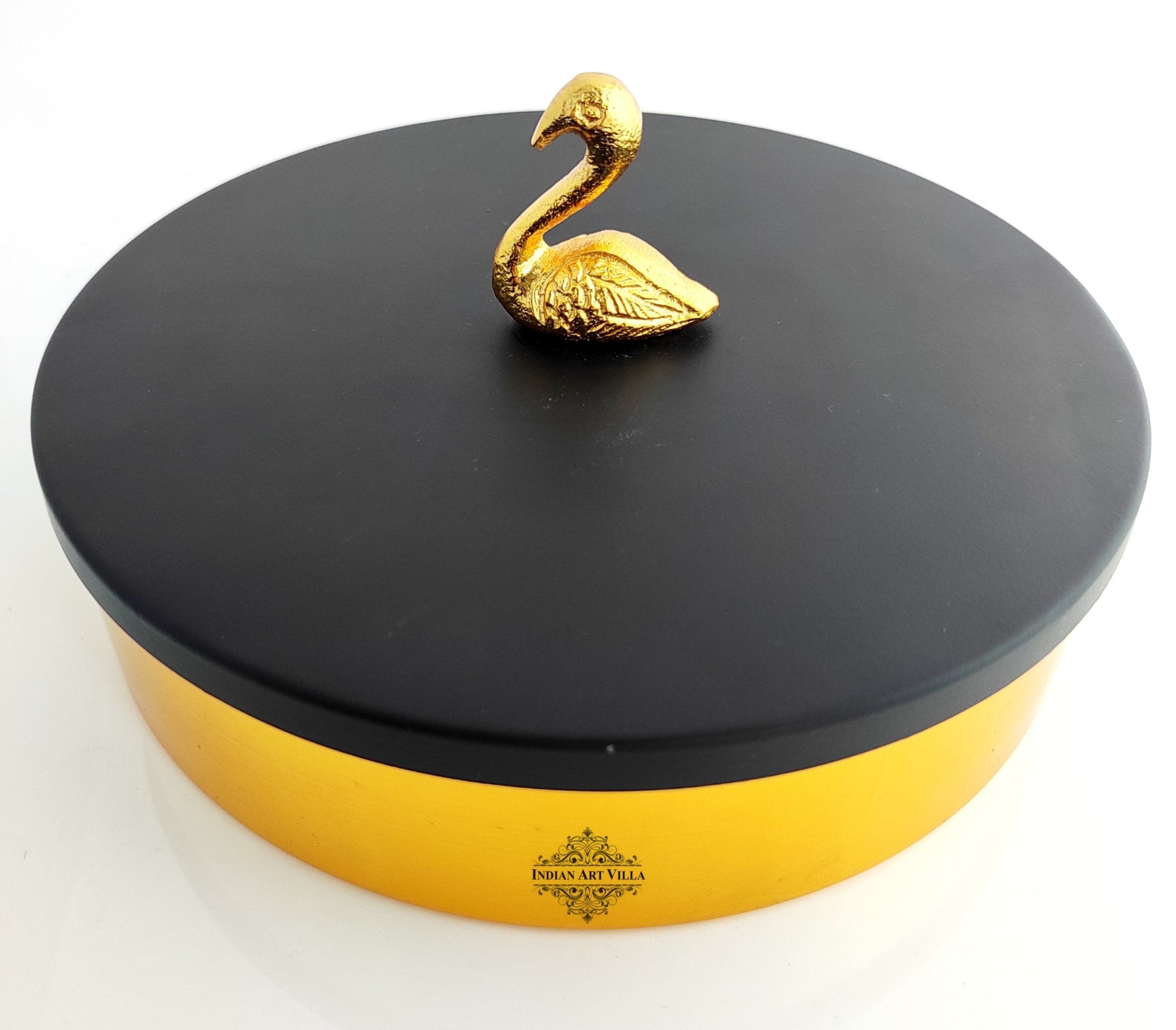 Handcrafted Masala Box with Black Lid and a designer handle | Diameter 20.32 cm