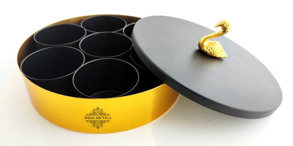 Handcrafted Masala Box with Black Lid and a designer handle | Diameter 20.32 cm