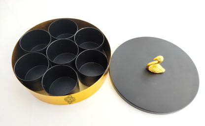 Handcrafted Masala Box with Black Lid and a designer handle | Diameter 20.32 cm
