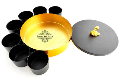 Handcrafted Masala Box with Black Lid and a designer handle | Diameter 20.32 cm