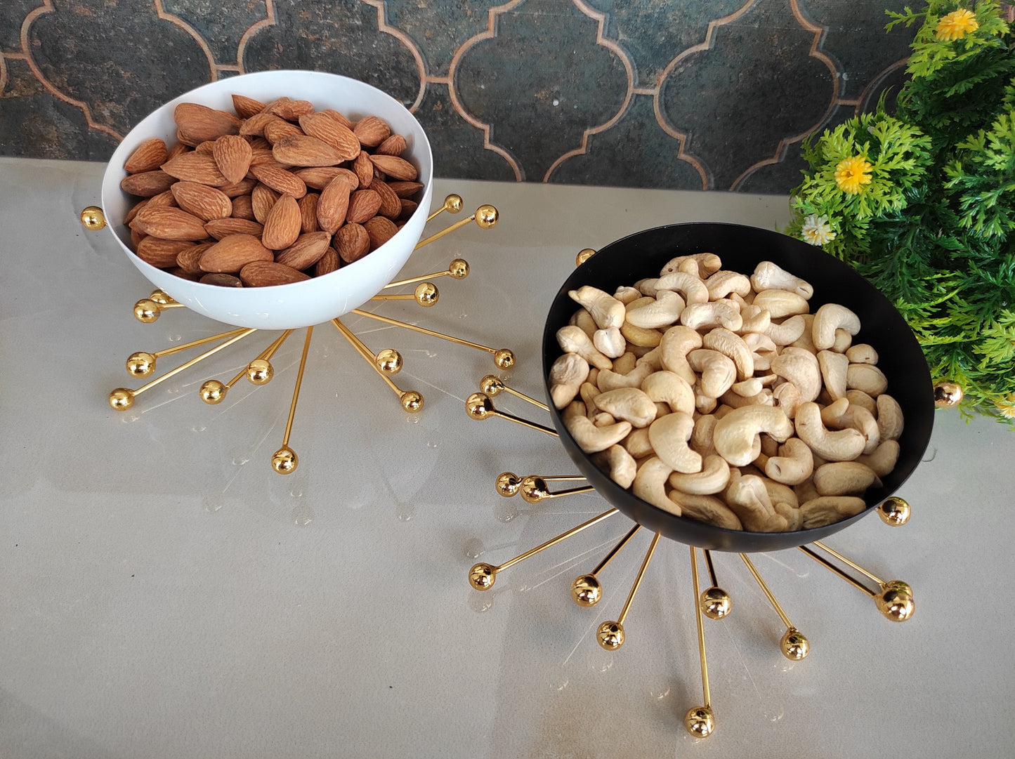 Fancy Dry Fruit Bowl with Brass Stand, Width- 18.41 cm