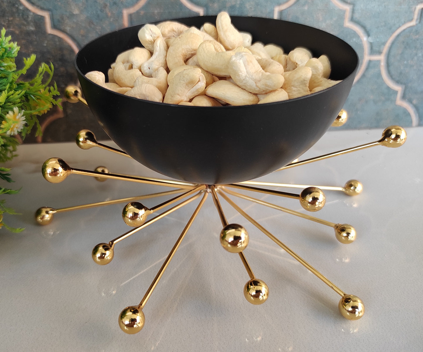 Fancy Dry Fruit Bowl with Brass Stand, Width- 18.41 cm