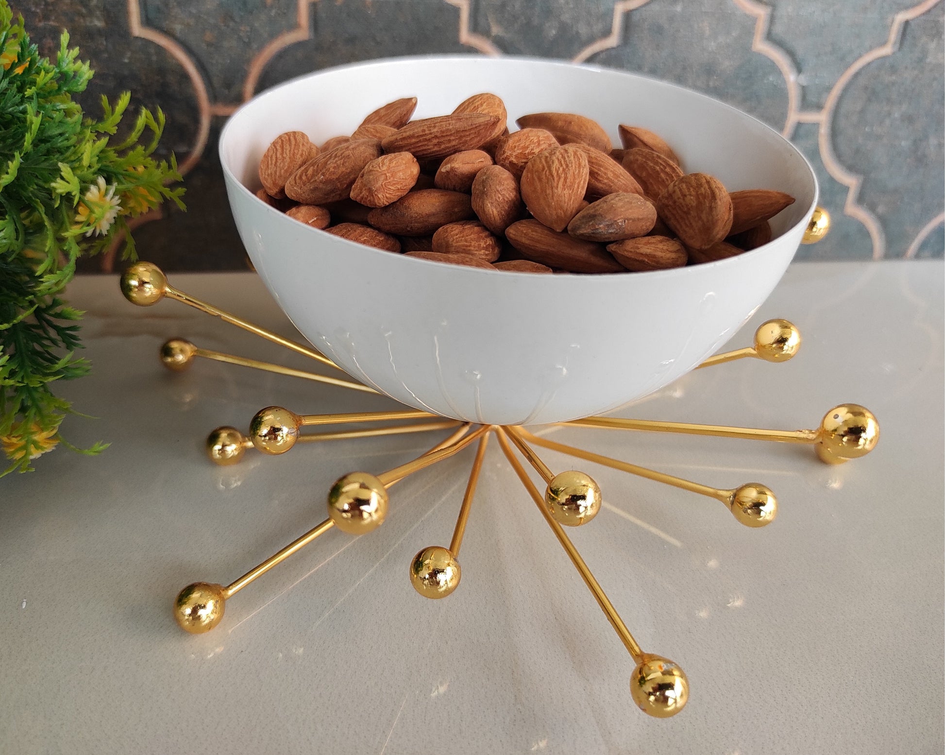 Fancy Dry Fruit Bowl with Brass Stand, Width- 18.41 cm