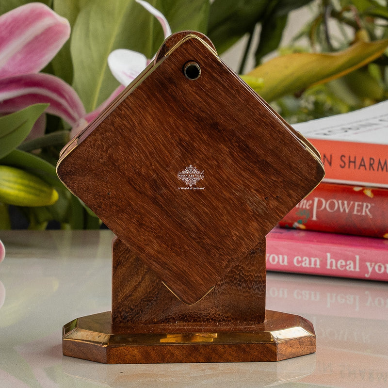 Wooden & Brass Coaster Set with Stand – 6 Pieces
