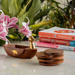 Crafted from Brass & Wooden Coaster Set With Duck Design