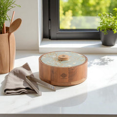 Wooden Serving Box with Decorative Lid & Tongs – Perfect for Roti, Momos, Idli & More