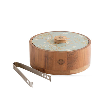 Wooden Serving Box with Decorative Lid & Tongs – Perfect for Roti, Momos, Idli & More