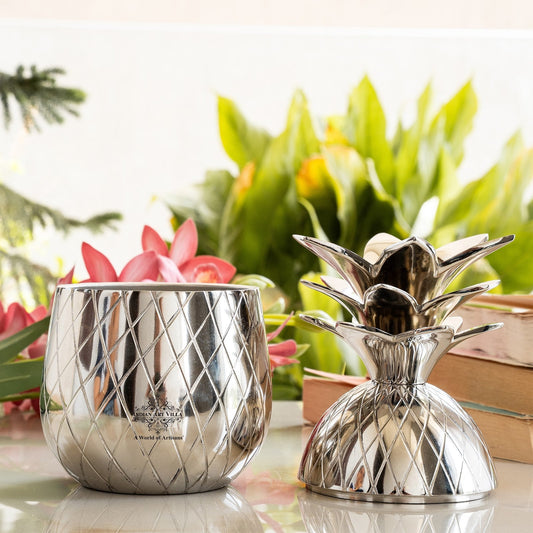 Silver Color Metal Pinapple Shape Cup for Drinks & Decoration - 700 ML