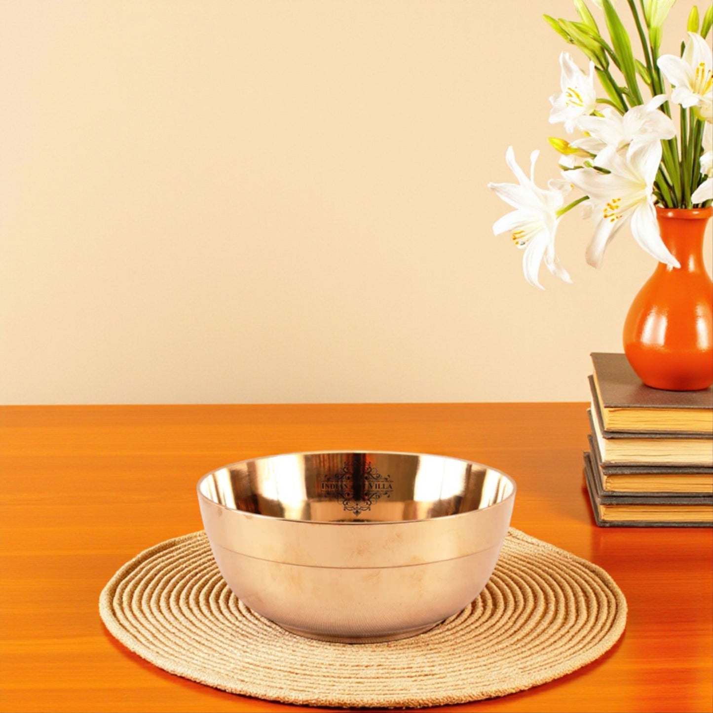 Handmade Pure Bronze Dinner Bowl with 1 Lining Design, Tableware, Dinnerware