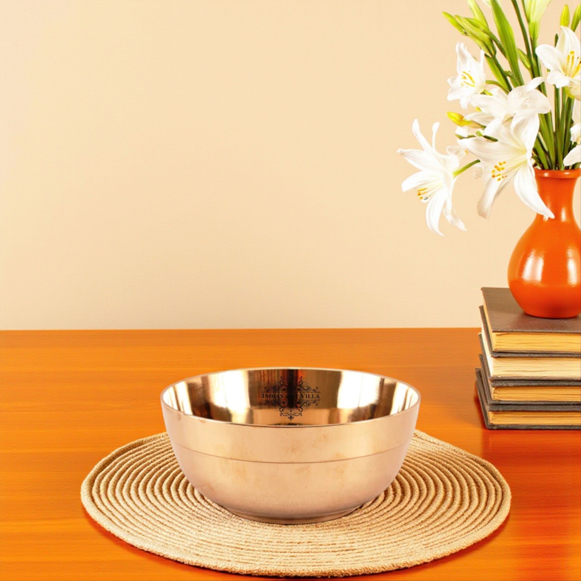Handmade Pure Bronze Dinner Bowl with 1 Lining Design, Tableware, Dinnerware