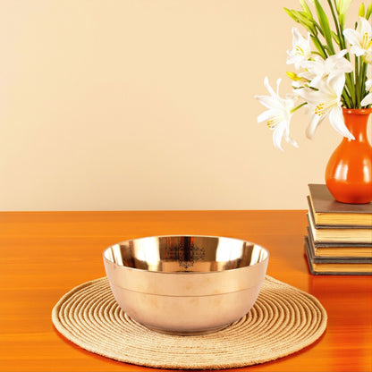 Handmade Pure Bronze Dinner Bowl with 1 Lining Design, Tableware, Dinnerware