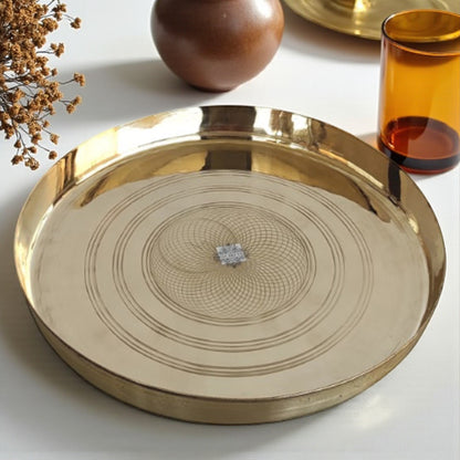 Premium Brass Decorative Plate with Intricate Circular Design - Ideal for Serving Dinner Dishes Home | Hotel | Restaurant |Tableware - 28.57 cm Diameter