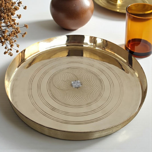 Premium Brass Decorative Plate with Intricate Circular Design - Ideal for Serving Dinner Dishes Home | Hotel | Restaurant |Tableware - 28.57 cm Diameter