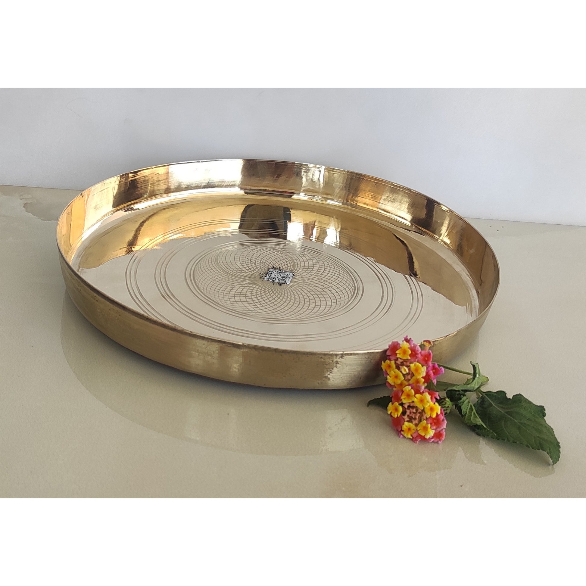 Premium Brass Decorative Plate with Intricate Circular Design - Ideal for Serving Dinner Dishes Home | Hotel | Restaurant |Tableware - 28.57 cm Diameter