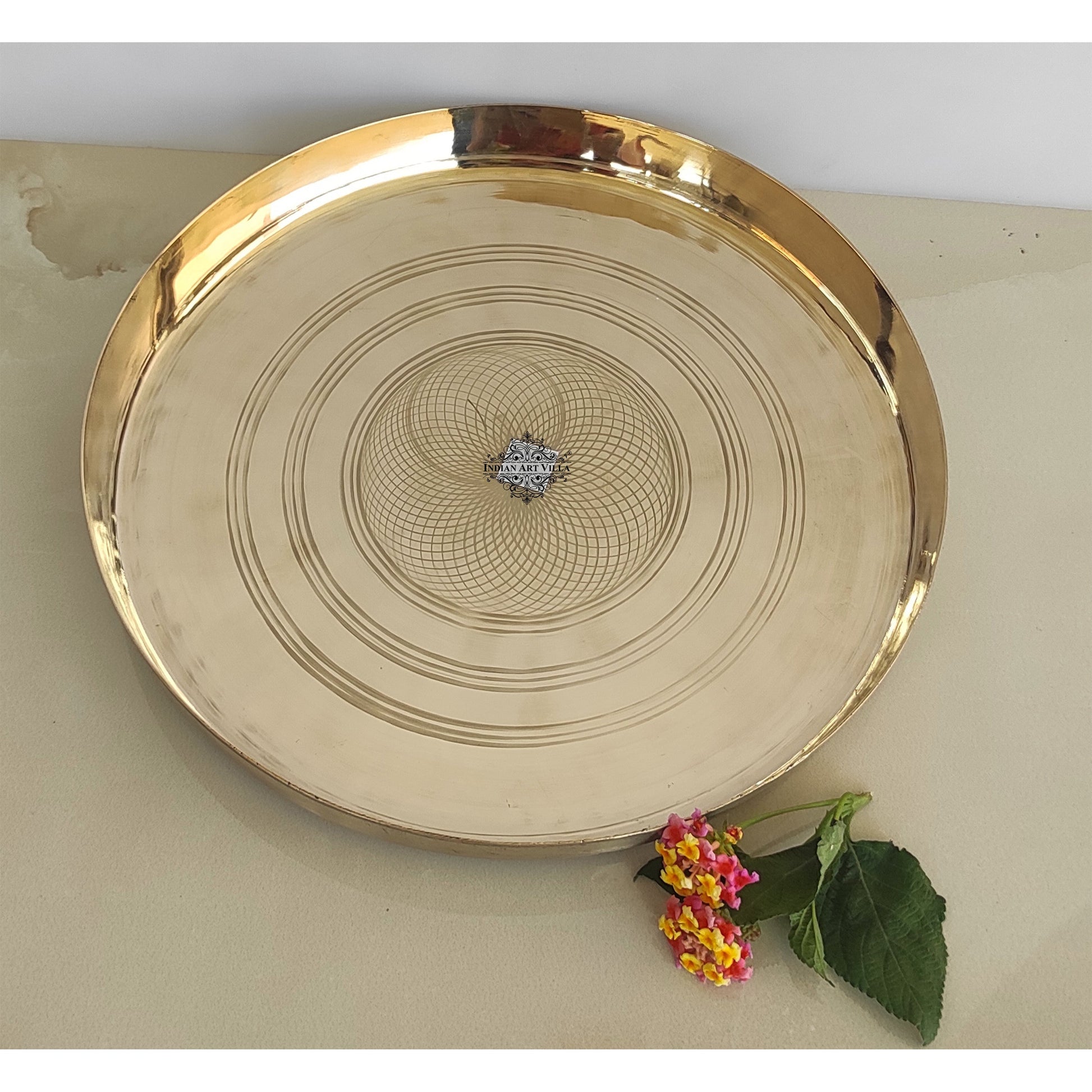 Premium Brass Decorative Plate with Intricate Circular Design - Ideal for Serving Dinner Dishes Home | Hotel | Restaurant |Tableware - 28.57 cm Diameter