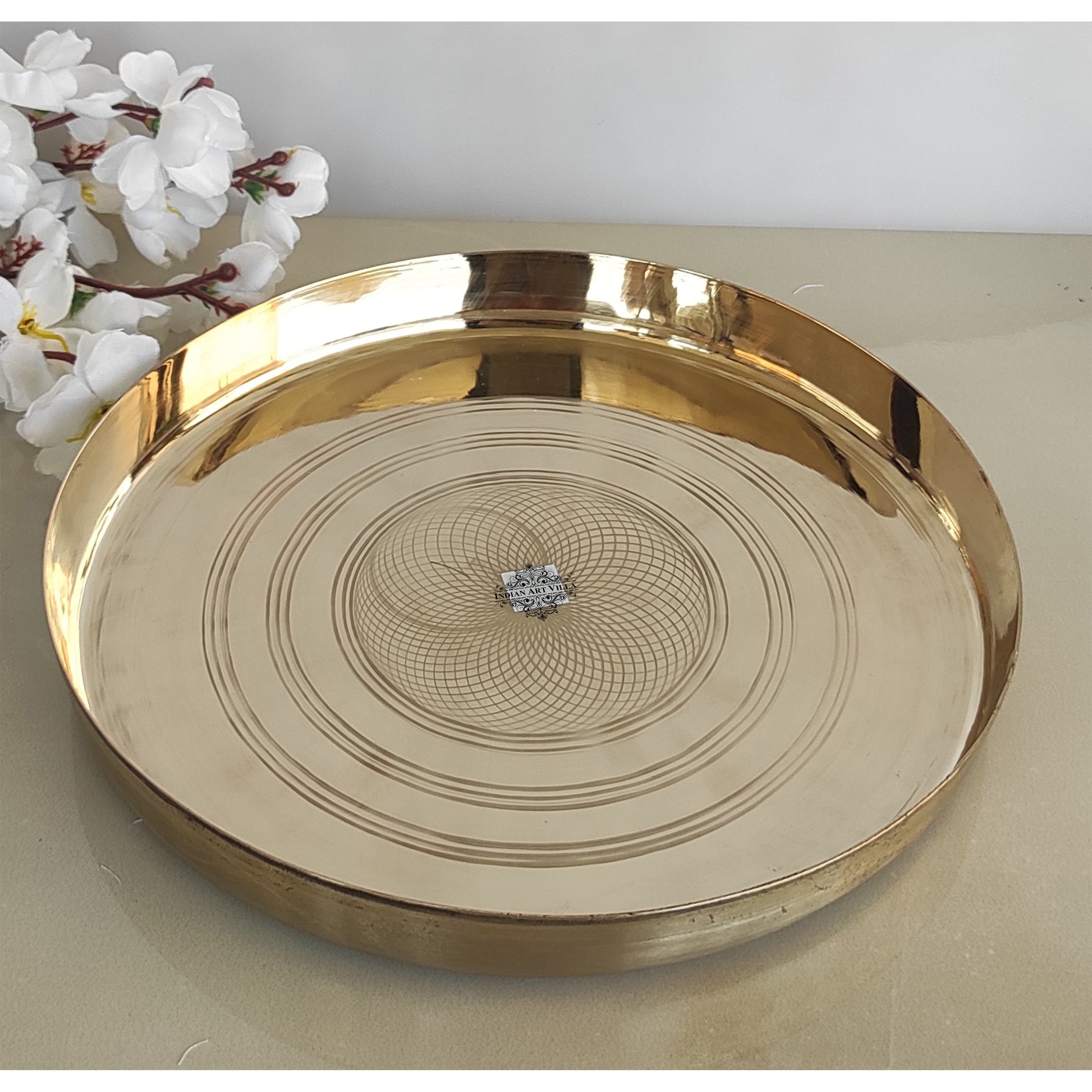 Premium Brass Decorative Plate with Intricate Circular Design - Ideal for Serving Dinner Dishes Home | Hotel | Restaurant |Tableware - 28.57 cm Diameter