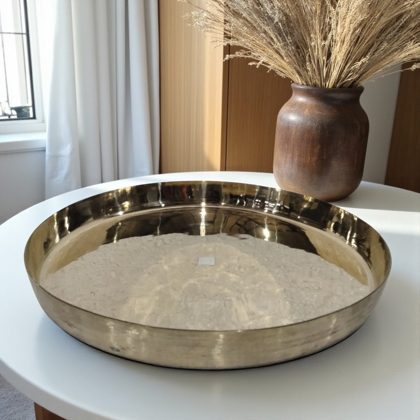 Handmade Pure Bronze Thali Plate Centre Design, Black Back-30cm