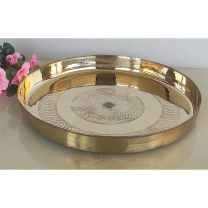 Bronze/Kansa Thali With Flower of Life Design, Dinner Serving Plate, Serving Dinner Dishes Home Hotel Restaurant Tableware, Diameter- 29.21 cm