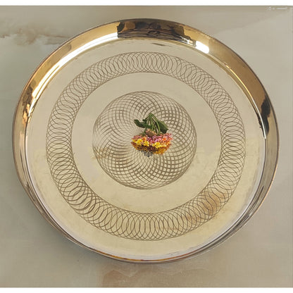 Bronze/Kansa Thali With Flower of Life Design, Dinner Serving Plate, Serving Dinner Dishes Home Hotel Restaurant Tableware, Diameter- 29.21 cm