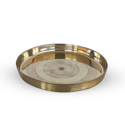 Bronze/Kansa Thali With Flower of Life Design, Dinner Serving Plate, Serving Dinner Dishes Home Hotel Restaurant Tableware, Diameter- 29.21 cm