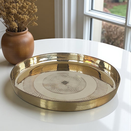 Bronze/Kansa Thali With Flower of Life Design, Dinner Serving Plate, Serving Dinner Dishes Home Hotel Restaurant Tableware, Diameter- 29.21 cm