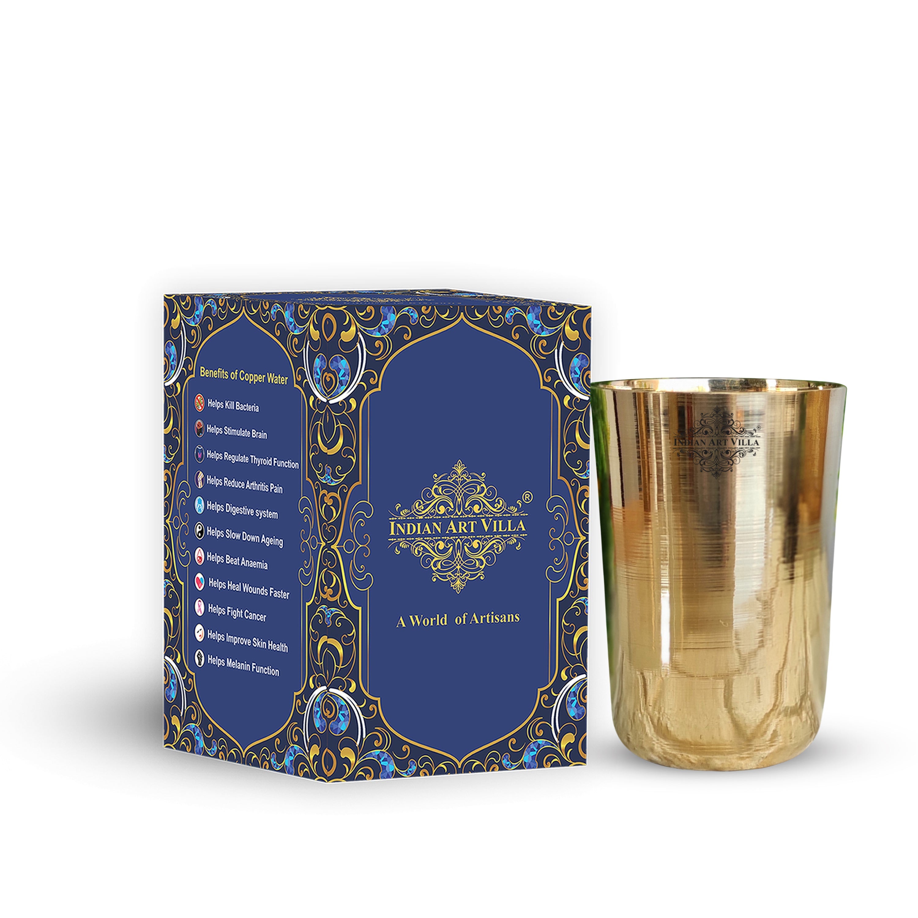Handcrafted Pure Bronze Plain Design Gold Glass, Volume 350ml