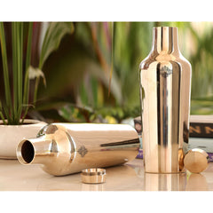 Handcrafted Pure Bronze Shine Finish Design Water Bottle, 850 ml