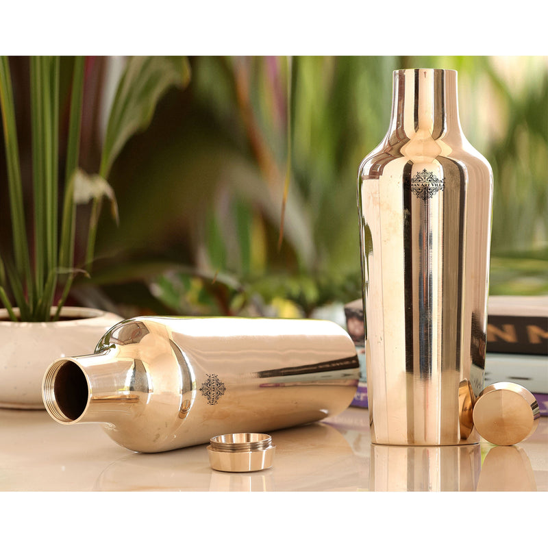 Handcrafted Pure Bronze Shine Finish Design Water Bottle, 850 ml