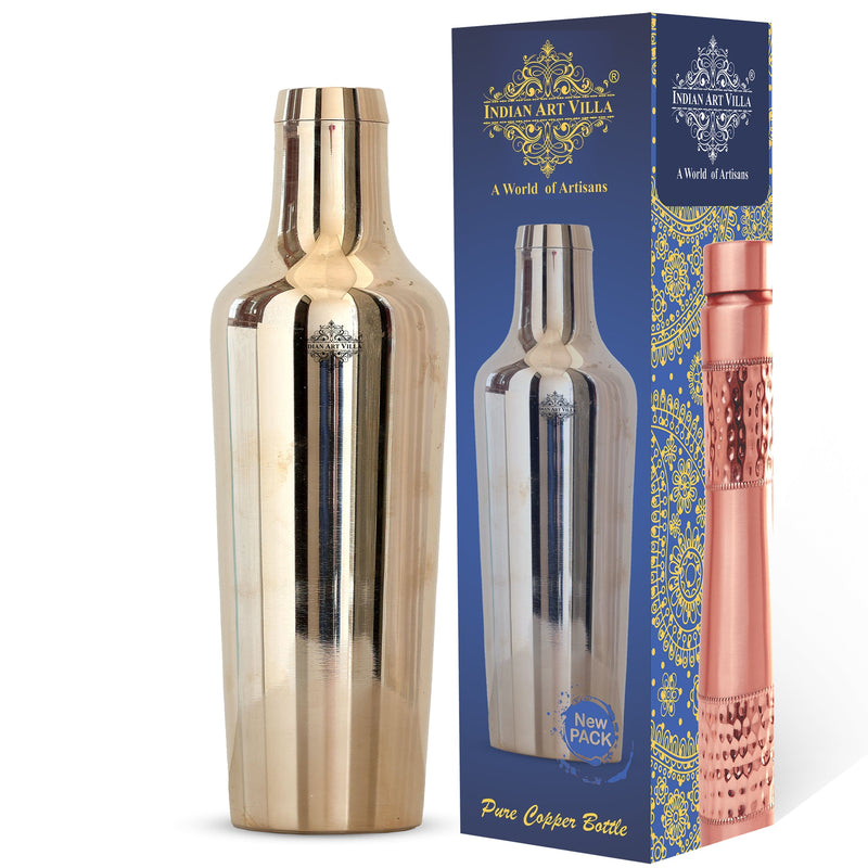 Handcrafted Pure Bronze Shine Finish Design Water Bottle, 850 ml
