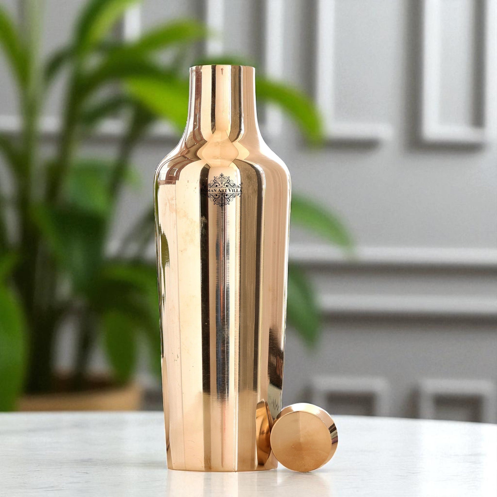 Handcrafted Pure Bronze Shine Finish Design Water Bottle, 850 ml