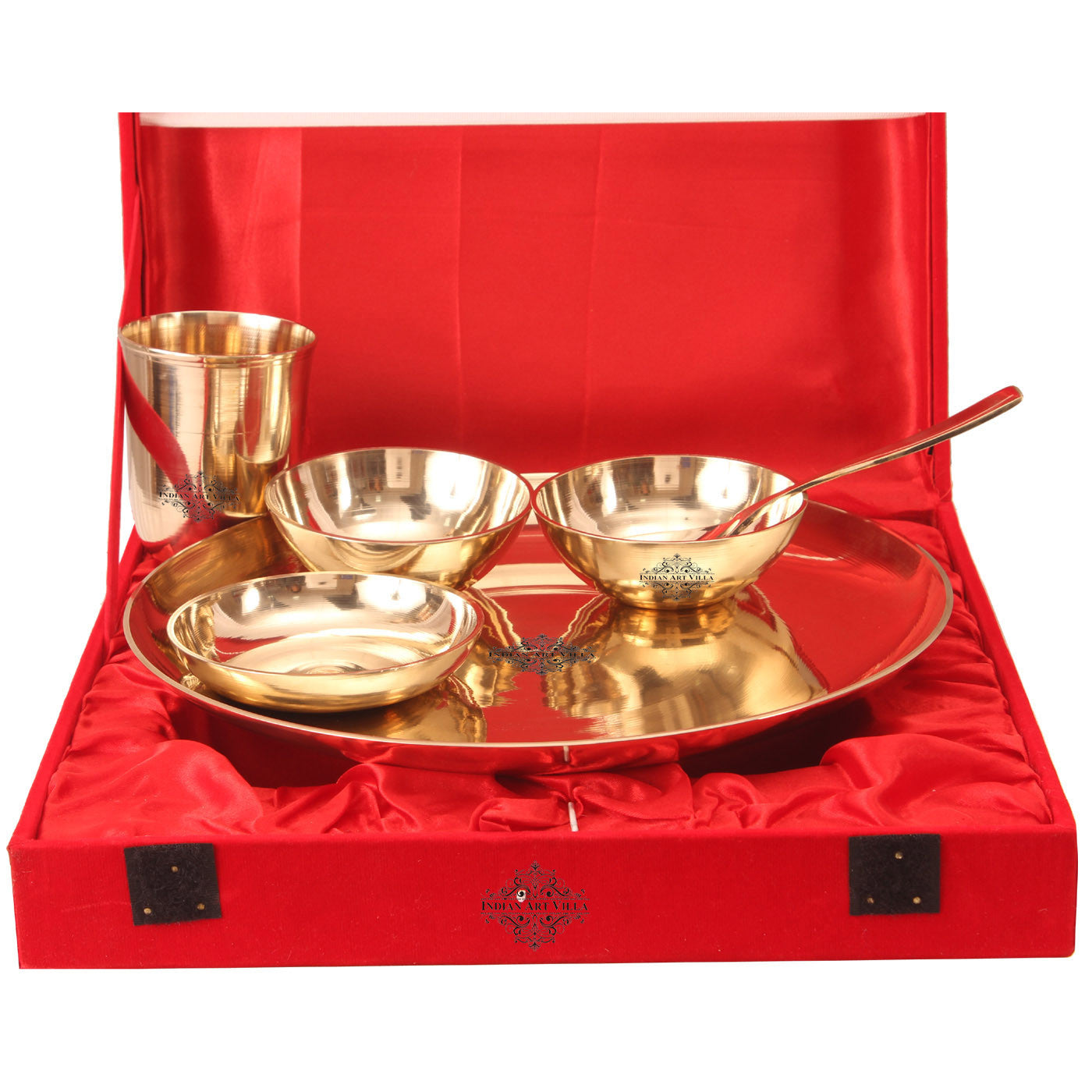 Bronze 6 Piece Thali Dinner Set | Kansa Utensil| 1 Thali 2 Bowl 1 Glass 1 Spoon 1 Rice Plate