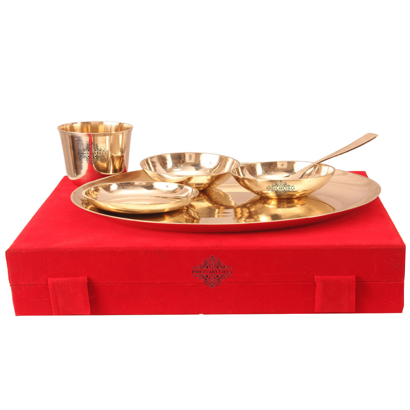 Bronze 6 Piece Thali Dinner Set | Kansa Utensil| 1 Thali 2 Bowl 1 Glass 1 Spoon 1 Rice Plate