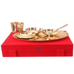 Bronze 6 Piece Thali Dinner Set | Kansa Utensil| 1 Thali 2 Bowl 1 Glass 1 Spoon 1 Rice Plate