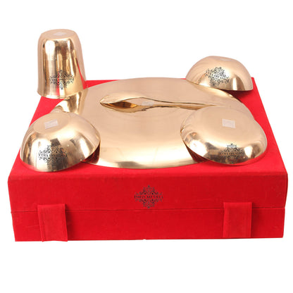 Bronze 6 Piece Thali Dinner Set | Kansa Utensil| 1 Thali 2 Bowl 1 Glass 1 Spoon 1 Rice Plate