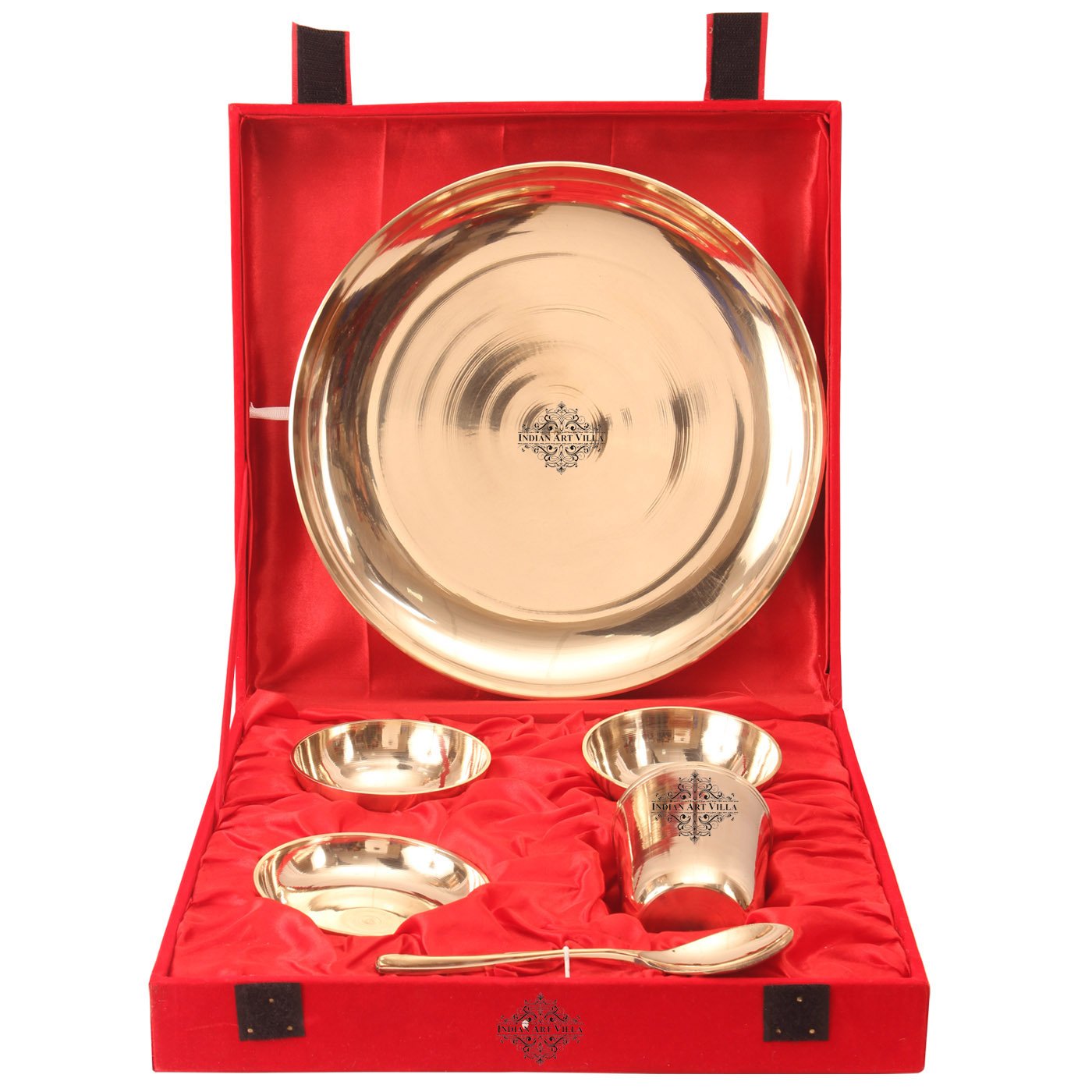 Bronze 6 Piece Thali Dinner Set | Kansa Utensil| 1 Thali 2 Bowl 1 Glass 1 Spoon 1 Rice Plate