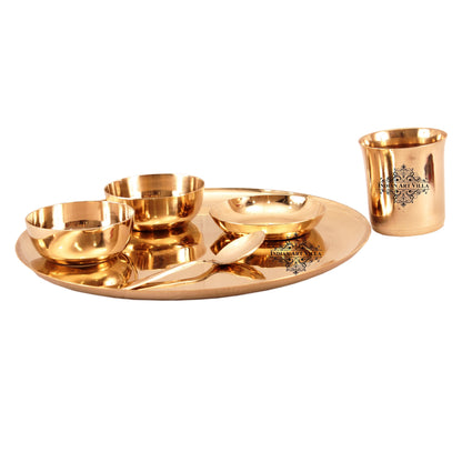 Bronze 6 Piece Dinner Set, Plain Design, 1 Plate, 1 Glass, 1 Spoon, 1 Halwa Plate, 2 Bowl