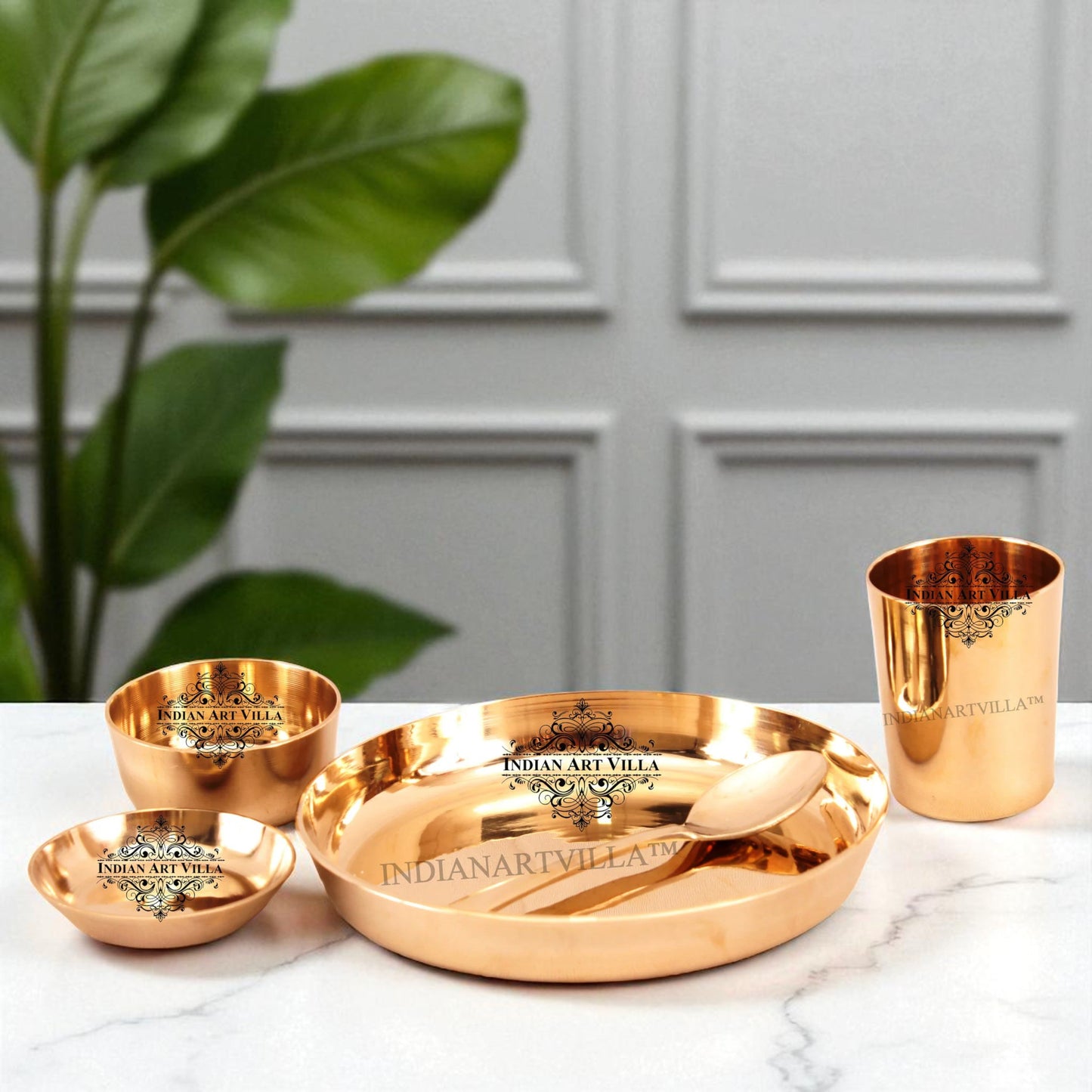 Handcrafted Pure Bronze 5 Pieces Dinner Set For Home | Hotel | Restaurant