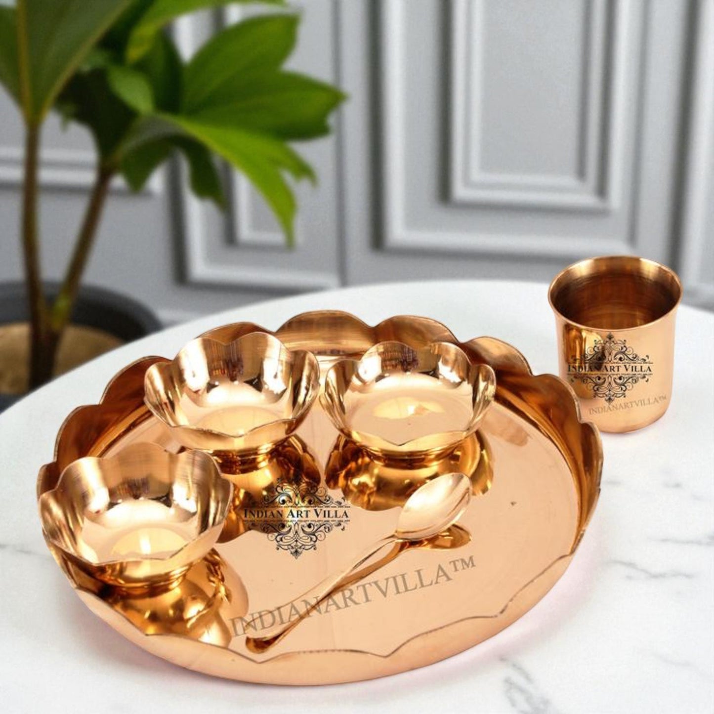 Bronze Handmade Lotus Design Dinner set of 6 Pieces, Dinnerware, Tableware