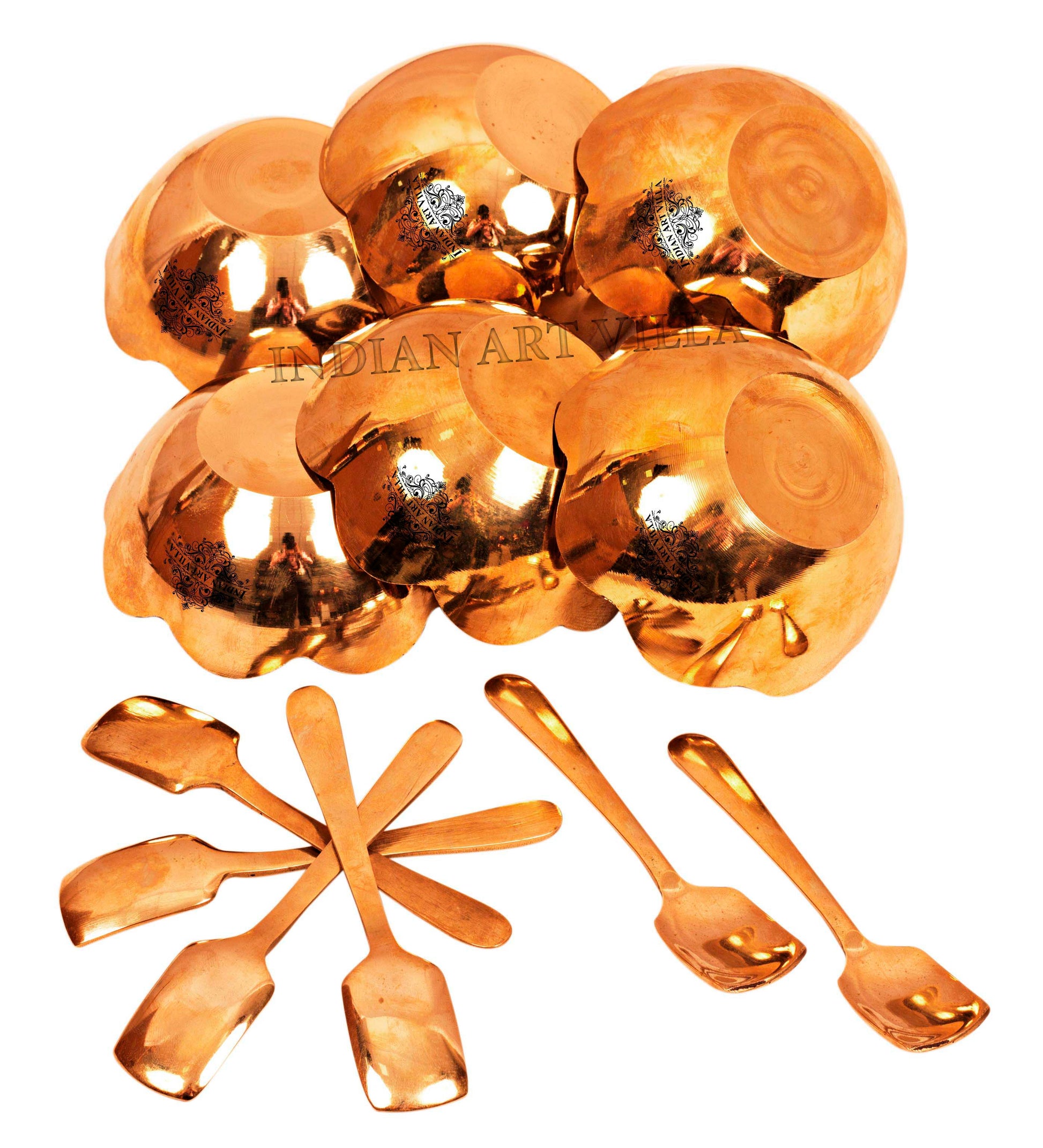 Premium Bronze/ Kansa Ice Cream Bowl Set with Spoons – Perfect for Celebration