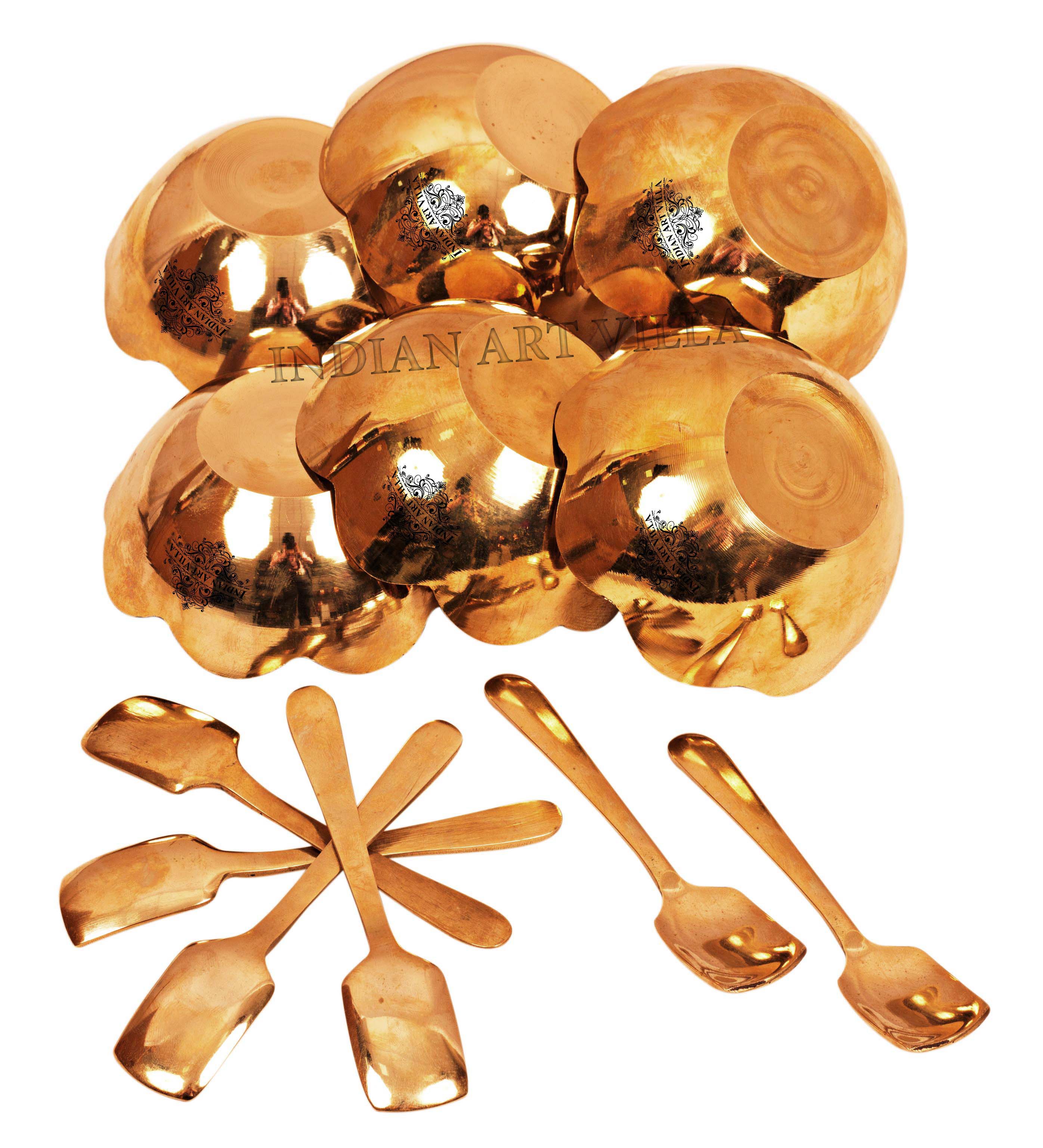 Premium Bronze/ Kansa Ice Cream Bowl Set with Spoons – Perfect for Celebration