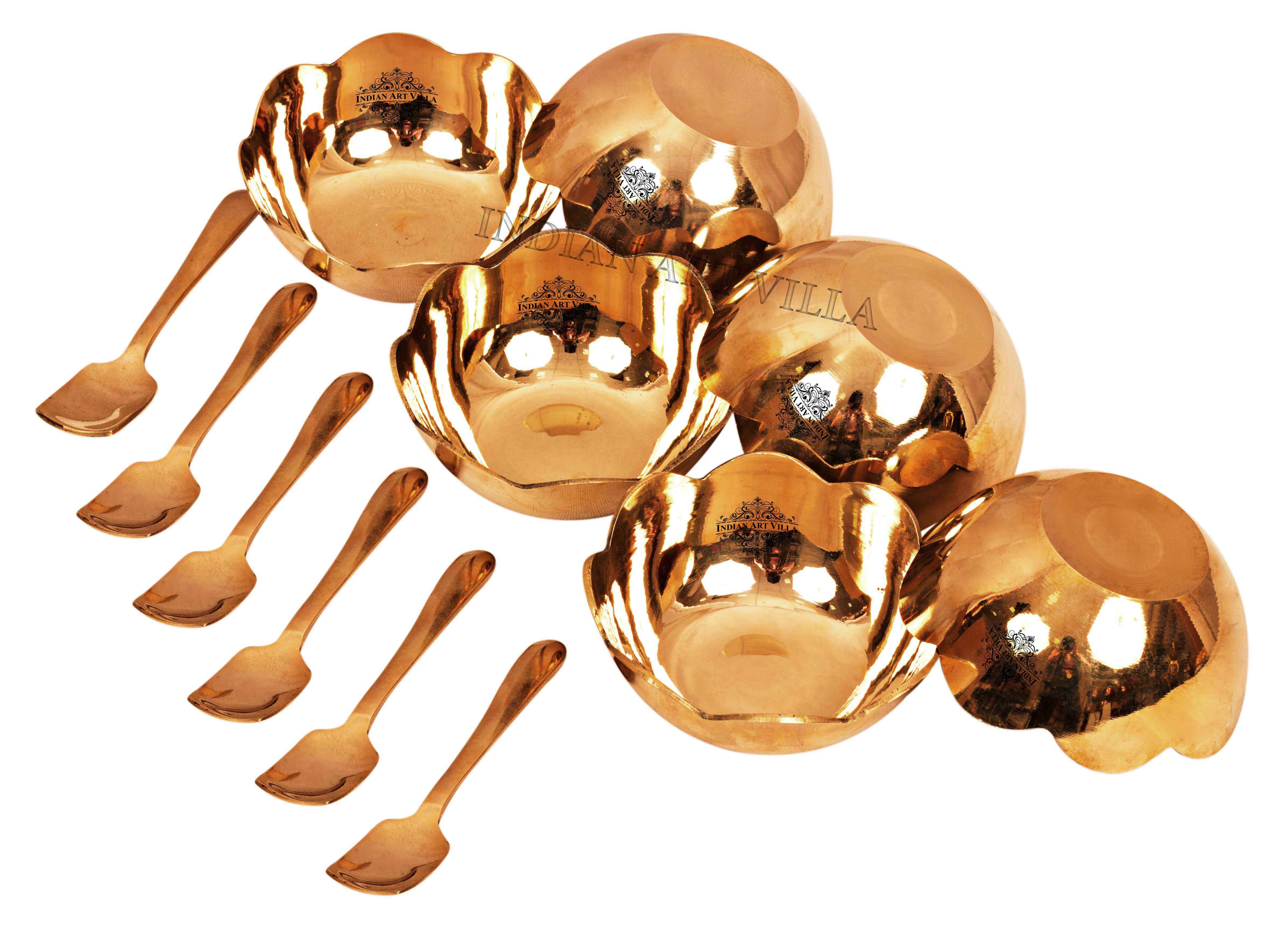 Premium Bronze/ Kansa Ice Cream Bowl Set with Spoons – Perfect for Celebration