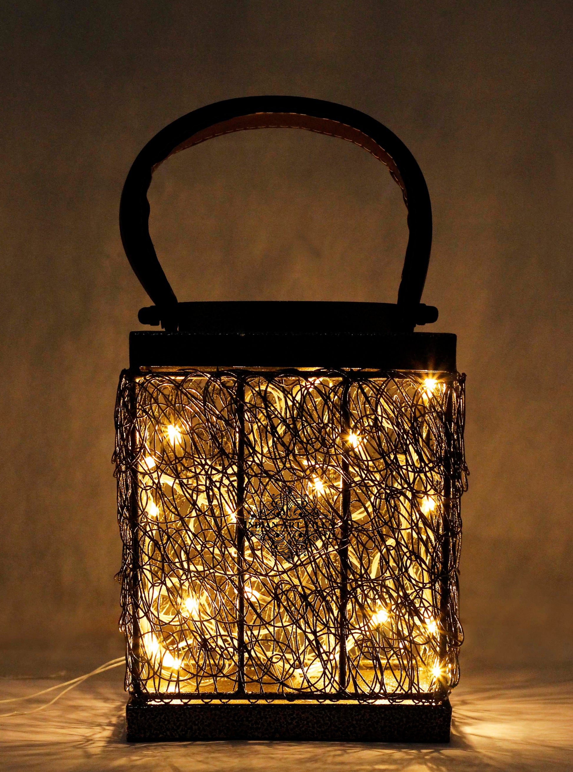 Handcrafted Iron Lamp with Handle, Decorative Items for Home, Hotel, Office, 12.70 cms