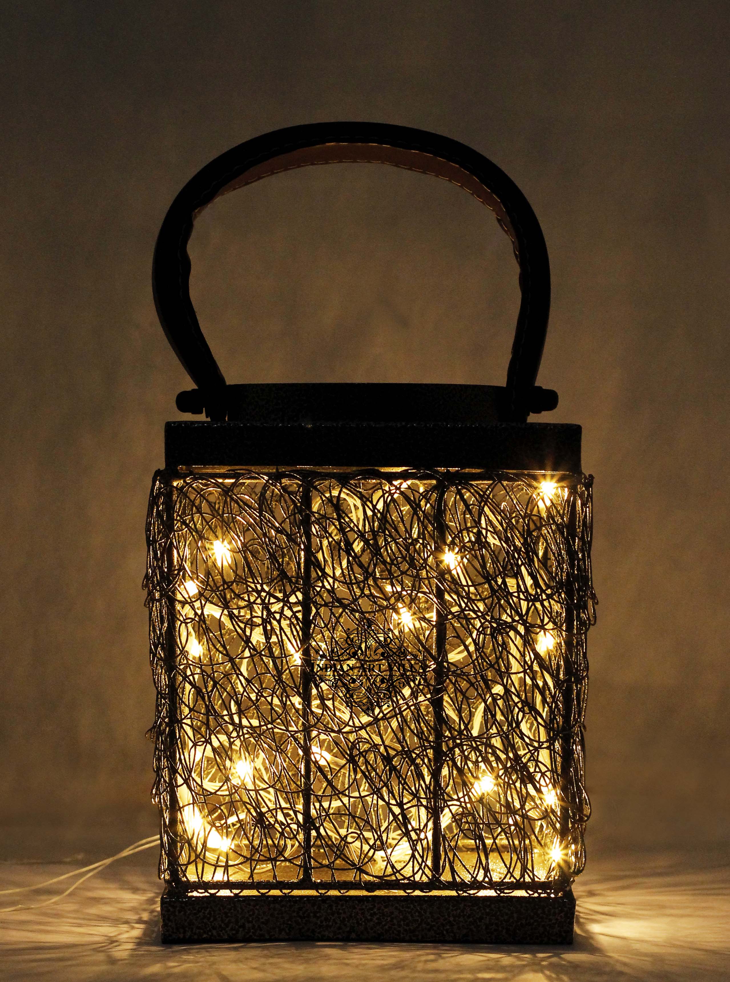 Handcrafted Iron Lamp with Handle, Decorative Items for Home, Hotel, Office, 12.70 cms
