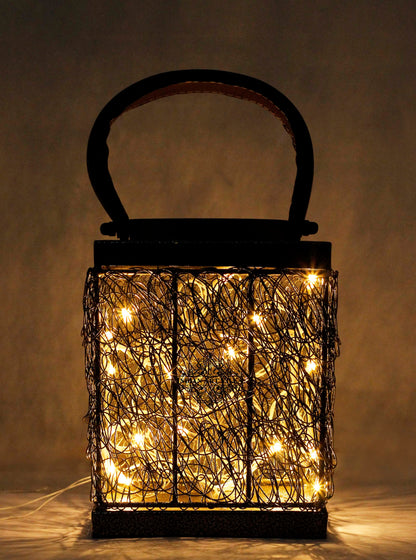 Handcrafted Iron Lamp with Handle, Decorative Items for Home, Hotel, Office, 12.70 cms