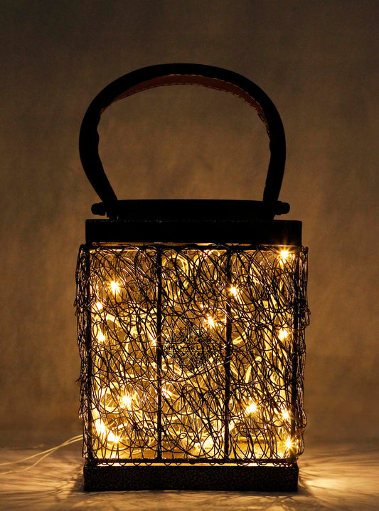 Handcrafted Iron Lamp with Handle, Decorative Items for Home, Hotel, Office, 12.70 cms