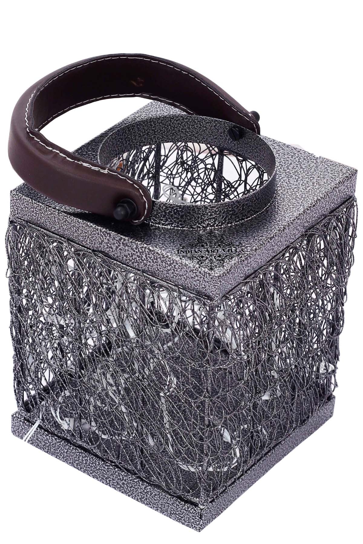 Handcrafted Iron Lamp with Handle, Decorative Items for Home, Hotel, Office, 12.70 cms