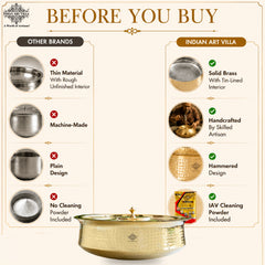 Brass Lagan With Hammered Design, Tin Lining & Brass Lid - 6 L