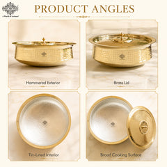 Brass Lagan With Hammered Design, Tin Lining & Brass Lid - 6 L