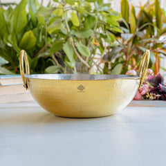 Brass Kadhai With Hammered Design, Tin Lining & Brass Handles