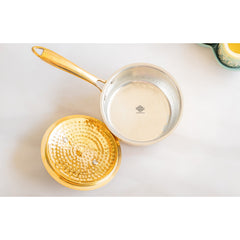 Pure Brass Sauce Pan With Hammered Design, Lid & Brass Handle